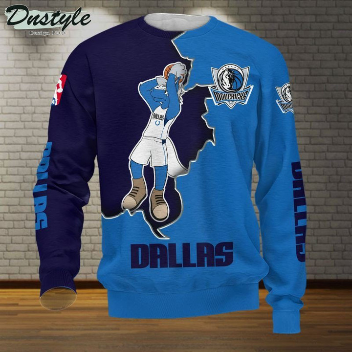 NBA Dallas Mavericks Blue Mascot Scratch Sweatshirt AOP Shirt ath-sw-0807