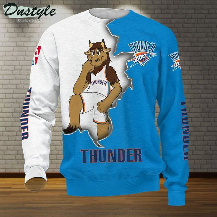 NBA Oklahoma City Thunder Blue White Mascot Scratch Sweatshirt AOP Shirt ath-sw-0807