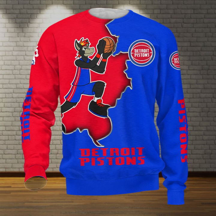 NBA Detroit Pistons Red Blue Mascot Scratch Sweatshirt AOP Shirt ath-sw-0807