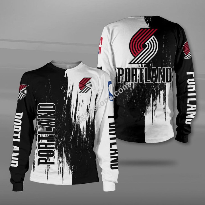 NBA Portland Trail Blazers Black White Brush Sweatshirt AOP Shirt ath-sw-0807