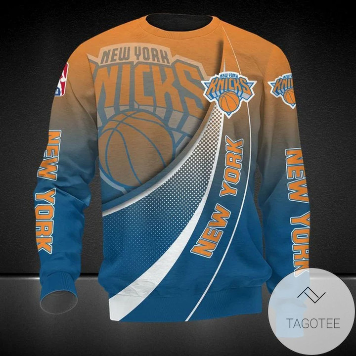 NBA New York Knicks Orange Blue Gradient Curves Sweatshirt AOP Shirt ath-sw-0807