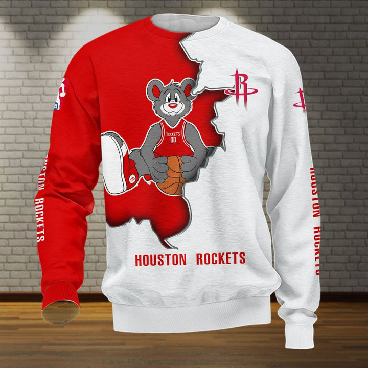 NBA Houston Rockets Red White Mascot Sweatshirt AOP Shirt ath-sw-0807