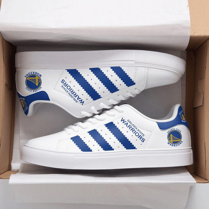 NBA Golden State Warriors White Royal Blue Stan Smith Shoes V2 ath-ss-0807