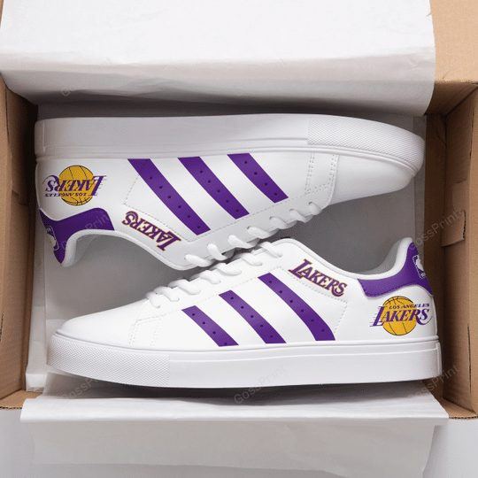 NBA Los Angeles Lakers White Purple Stan Smith Shoes V3 ath-ss-0807