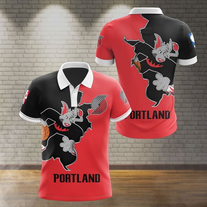 NBA Portland Trail Blazers Red Black Mascot Polo Shirt ath-pol-0807