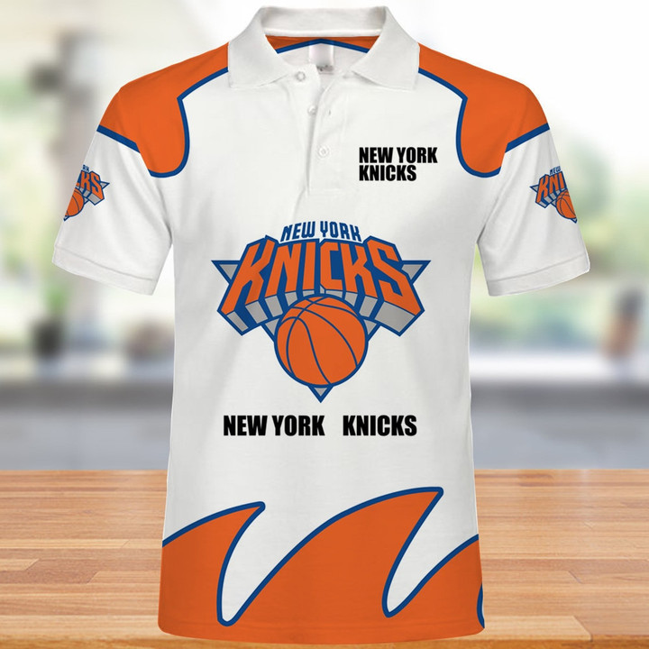 NBA New York Knicks White Orange Polo Shirt V2 ath-pol-0807