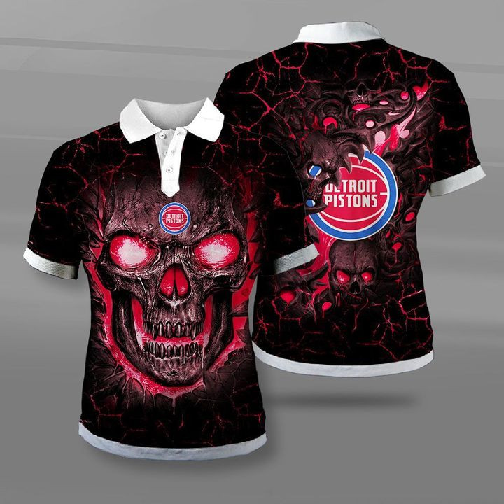 NBA Detroit Pistons Black Red Lava Skull Polo Shirt ath-pol-0807