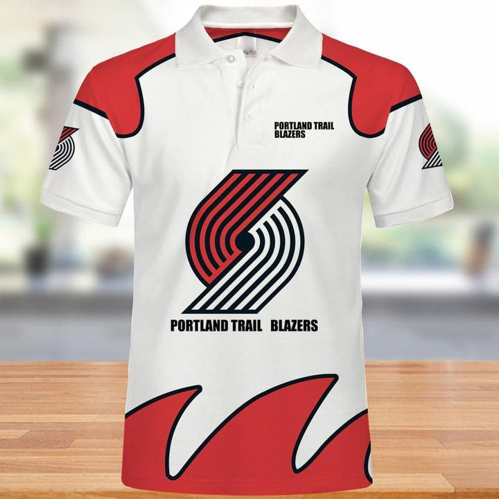 NBA Portland Trail Blazers White Red Polo Shirt V12 ath-pol-0807