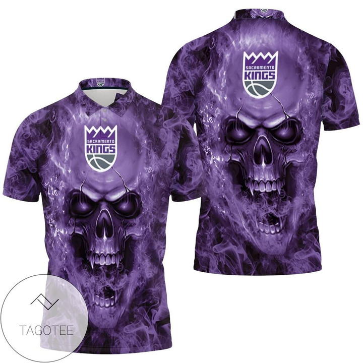 NBA Sacramento Kings Purple Smoke Skull Polo Shirt ath-pol-0807