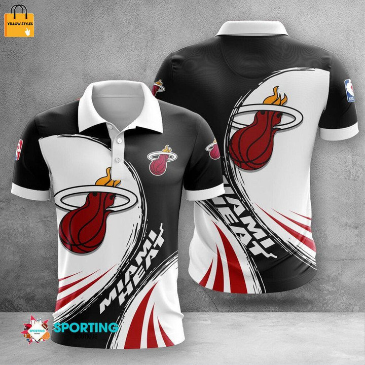 NBA Miami Heat Black White Polo Shirt V5 ath-pol-0807
