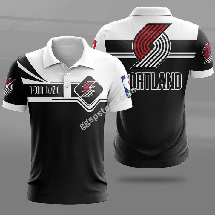 NBA Portland Trail Blazers Black White Polo Shirt ath-pol-0807