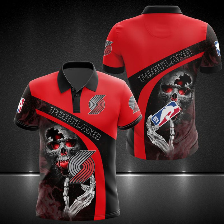 NBA Portland Trail Blazers Red Black Fire Skull Polo Shirt ath-pol-0807