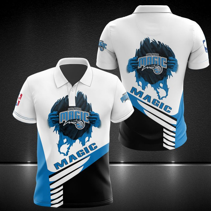 NBA Orlando Magic White Blue Scratch Polo Shirt ath-pol-0807