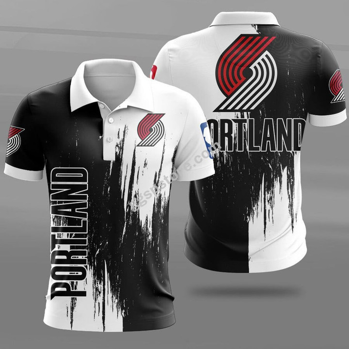 NBA Portland Trail Blazers Black White Brush Polo Shirt ath-pol-0807