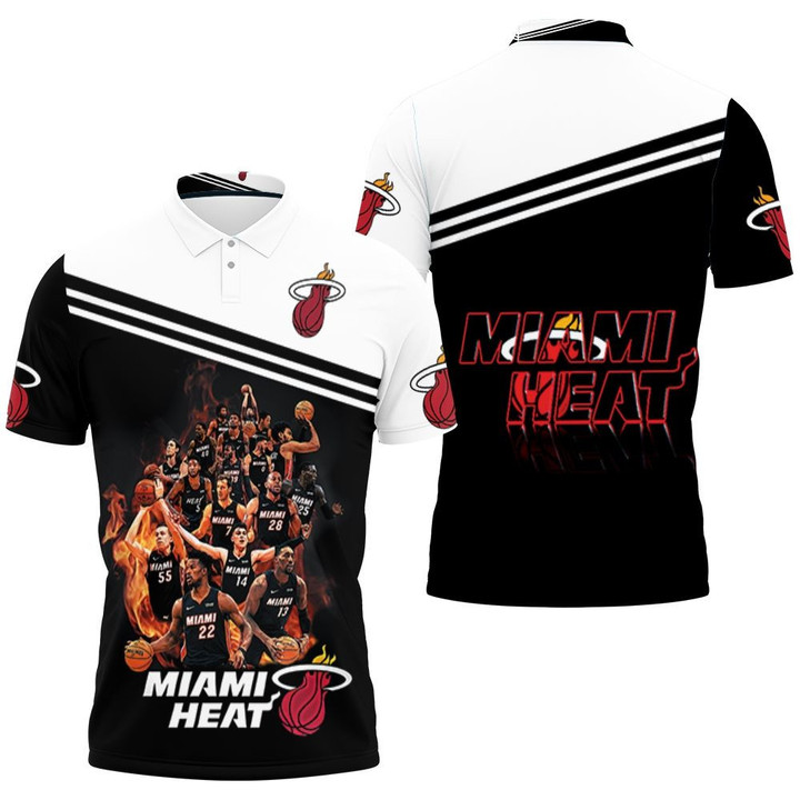NBA Miami Heat Black White LegendsOn Flame For Fan Polo Shirt ath-pol-0807