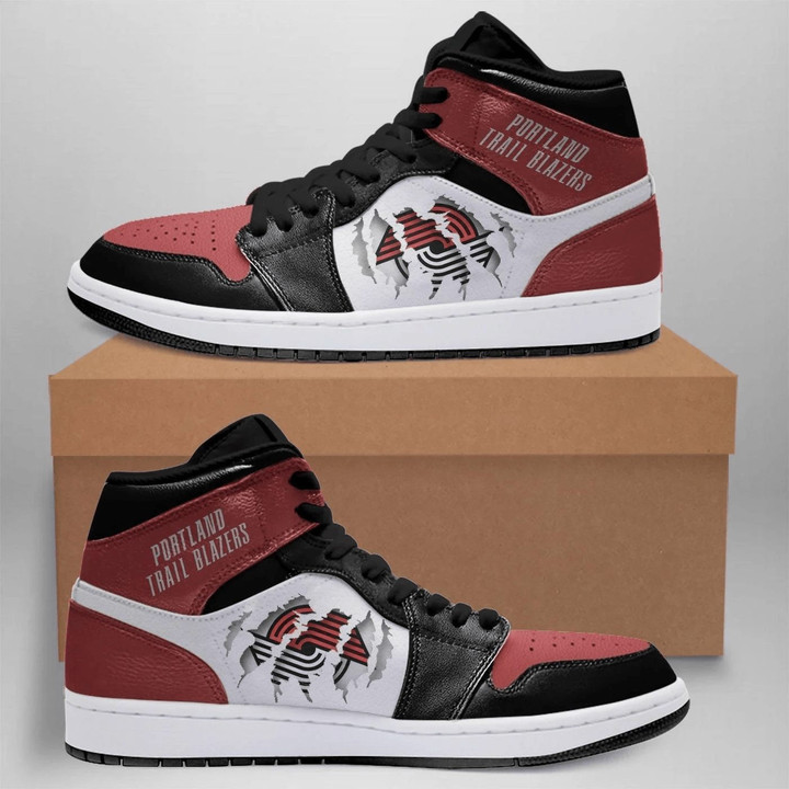 Air JD Hightop Shoes NBA Portland Trail Blazers White Red Scratch Air Jordan 1 High Sneakers ath-jdhightop-1007