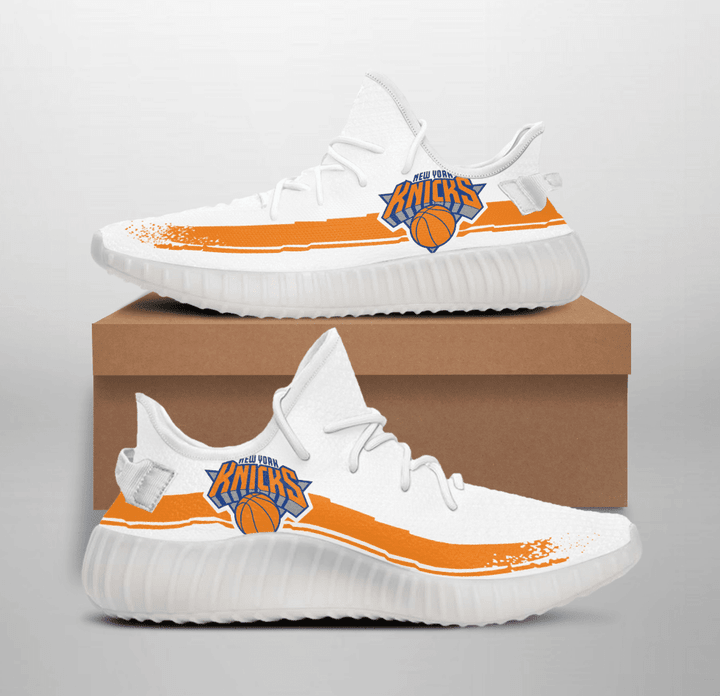 NBA New York Knicks White Orange Yeezy Boost Sneakers Shoes