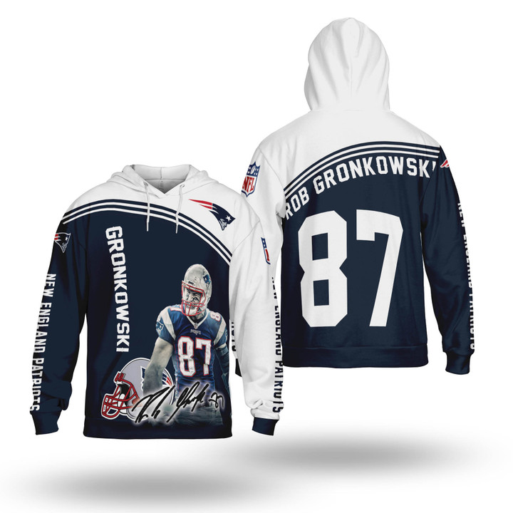 NFL New England Patriots Rob Gronkowski Blue White Pullover Hoodie AOP Shirt