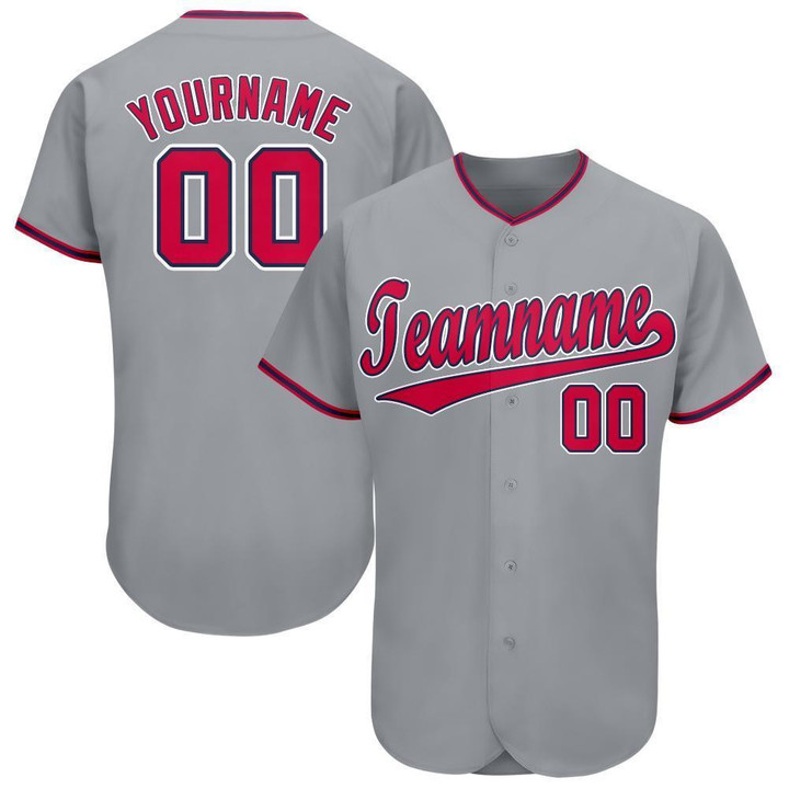 Custom Gray Red-Navy Baseball Jersey Shirt Custom Your Team Name Number For Men Women Kid 511513