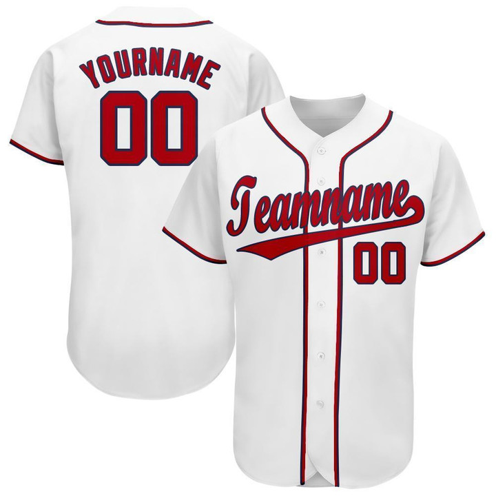 Custom White Red-Navy Baseball Jersey Shirt Custom Your Team Name Number For Men Women Kid 511513