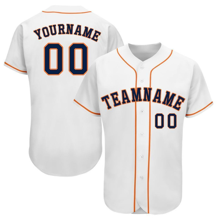 Custom White Navy-Orange Baseball Jersey Shirt Custom Your Team Name Number For Men Women Kid 511513