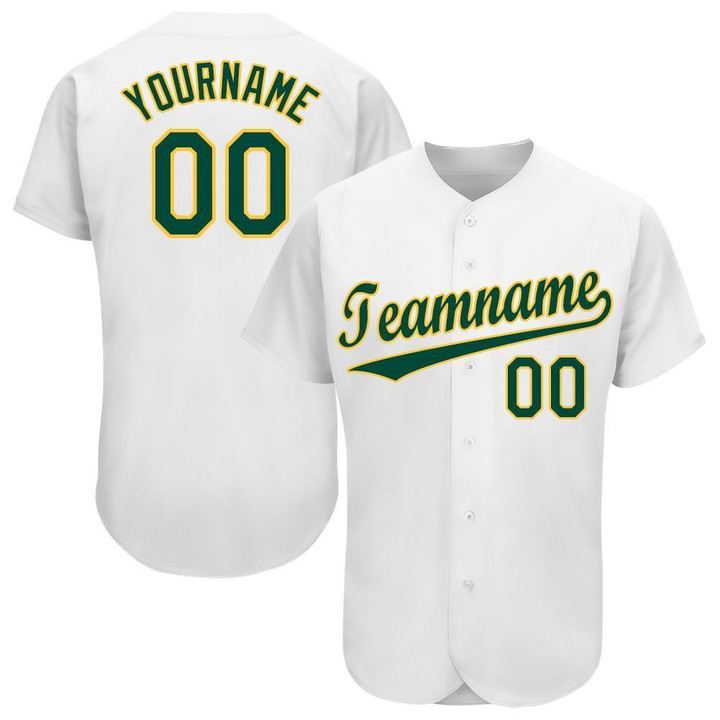 Custom White Green-Gold Baseball Jersey Shirt Custom Your Team Name Number For Men Women Kid 511513