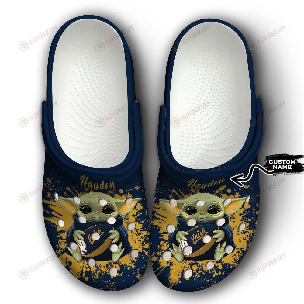 Notre Dame Fighting Irish Baby Yoda Custom Name Crocs Classic Clogs Shoes