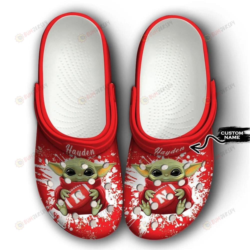 Nebraska Cornhuskers Baby Yoda Custom Name Crocs Classic Clogs Shoes