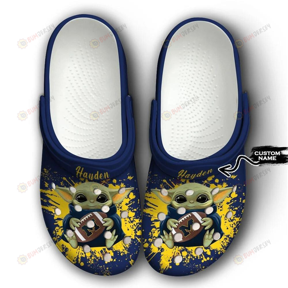 Michigan Wolverines Baby Yoda Custom Name Crocs Classic Clogs Shoes