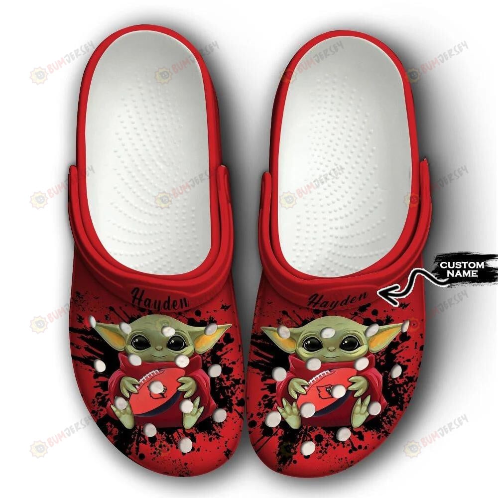 Louisville Cardinals Baby Yoda Custom Name Crocs Classic Clogs Shoes