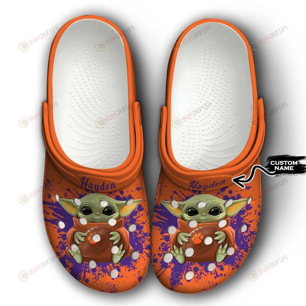 Clemson Tigers Baby Yoda Custom Name Crocs Classic Clogs Shoes