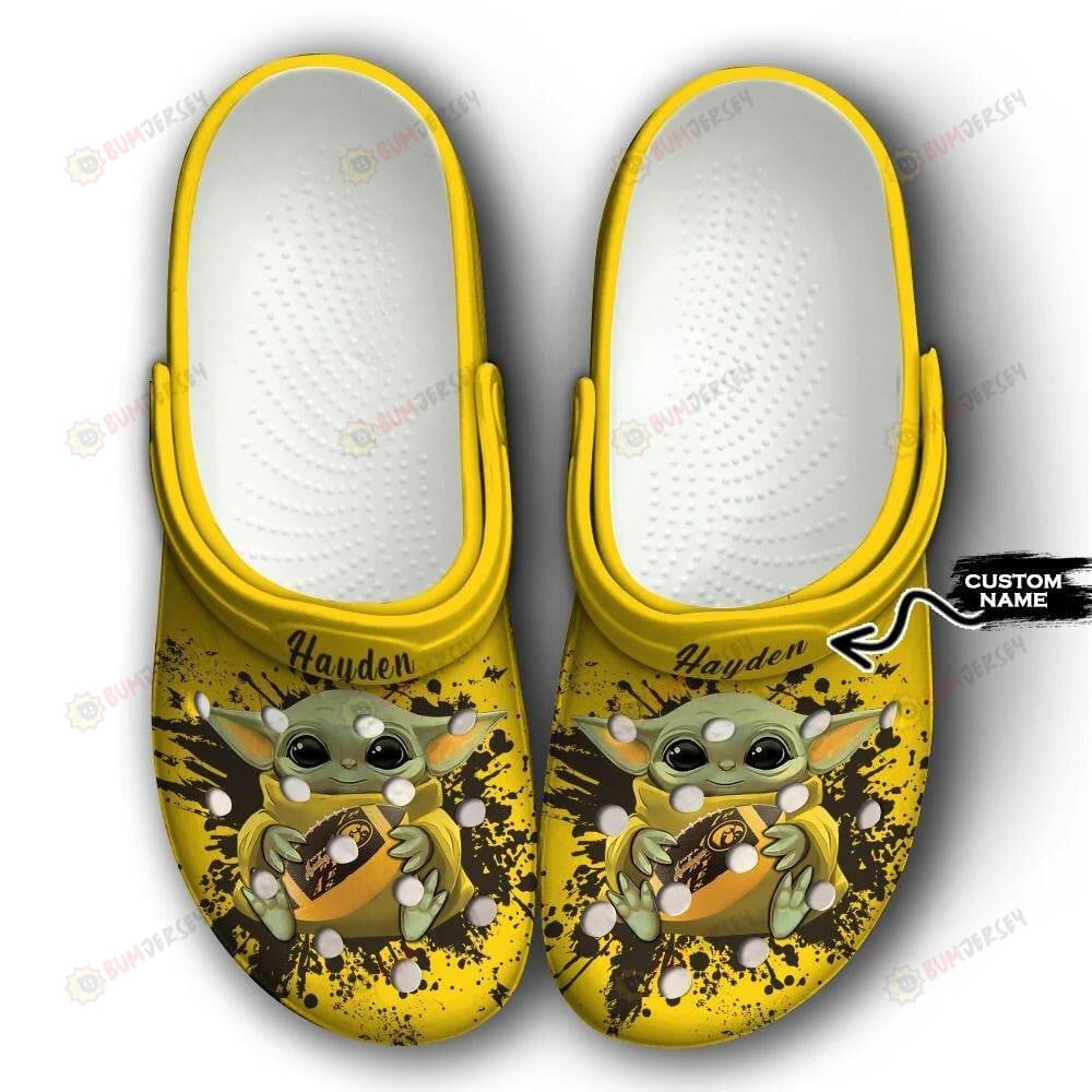 Iowa Hawkeyes Baby Yoda Custom Name Crocs Classic Clogs Shoes