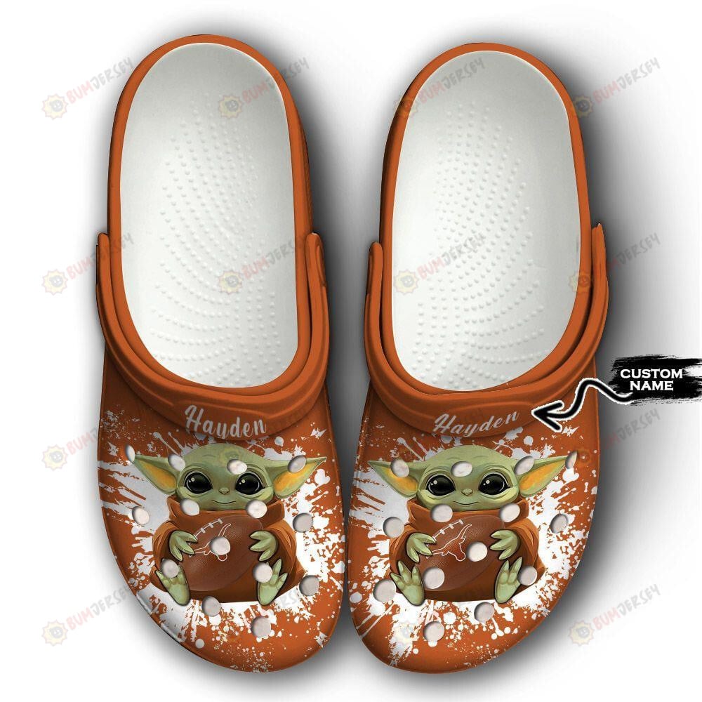 Texas Longhorns Baby Yoda Custom Name Crocs Classic Clogs Shoes
