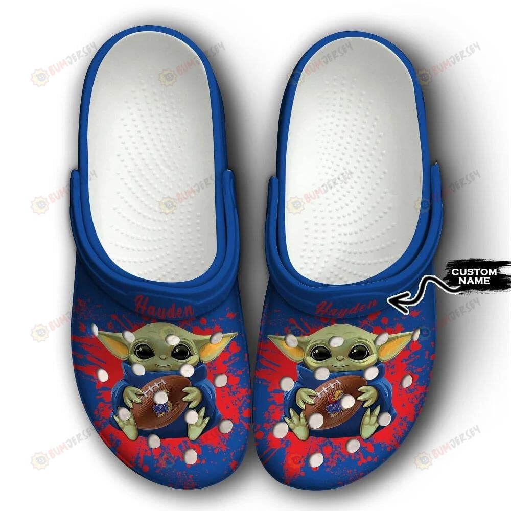 Kansas Jayhawks Baby Yoda Custom Name Crocs Classic Clogs Shoes