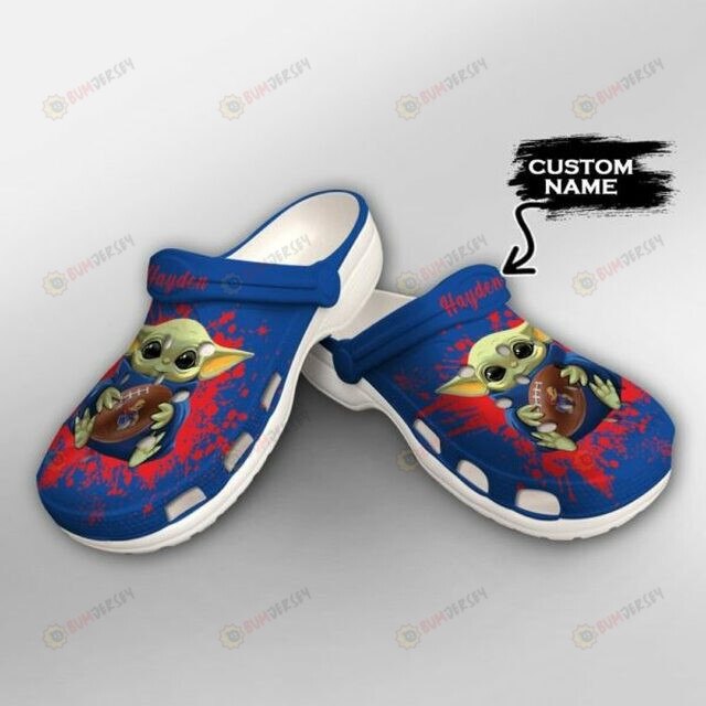 Baby Yoda Hug Kansas Jayhawks Custom Name Crocs Crocband Clog Comfortable Water Shoes