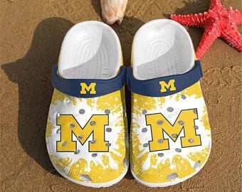 Michigan Wolverines In Yellow Pattern Crocs Crocband Clog Comfortable Water Shoes