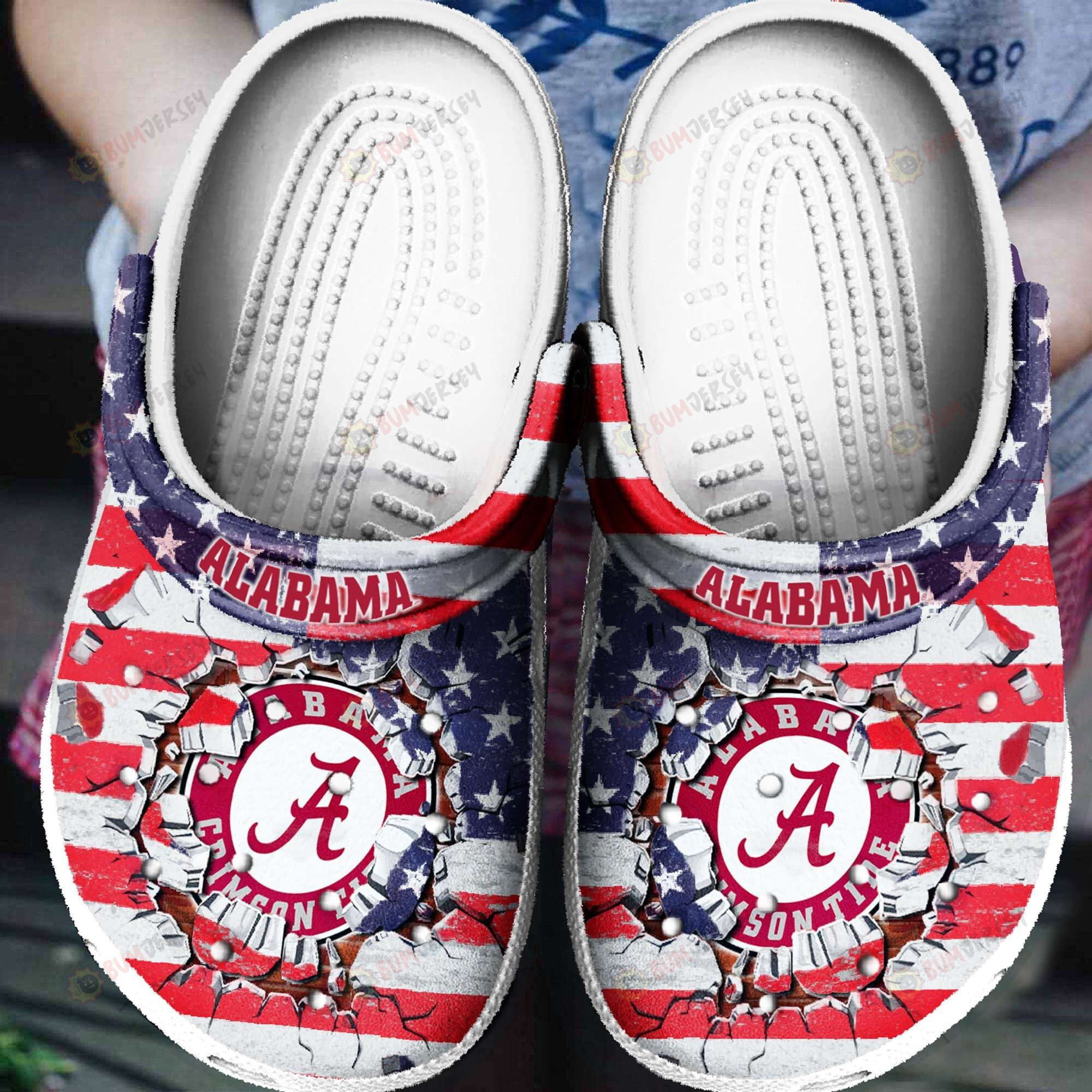 Alabama Flag American Flag Breaking Pattern Crocs Classic Clogs Shoes