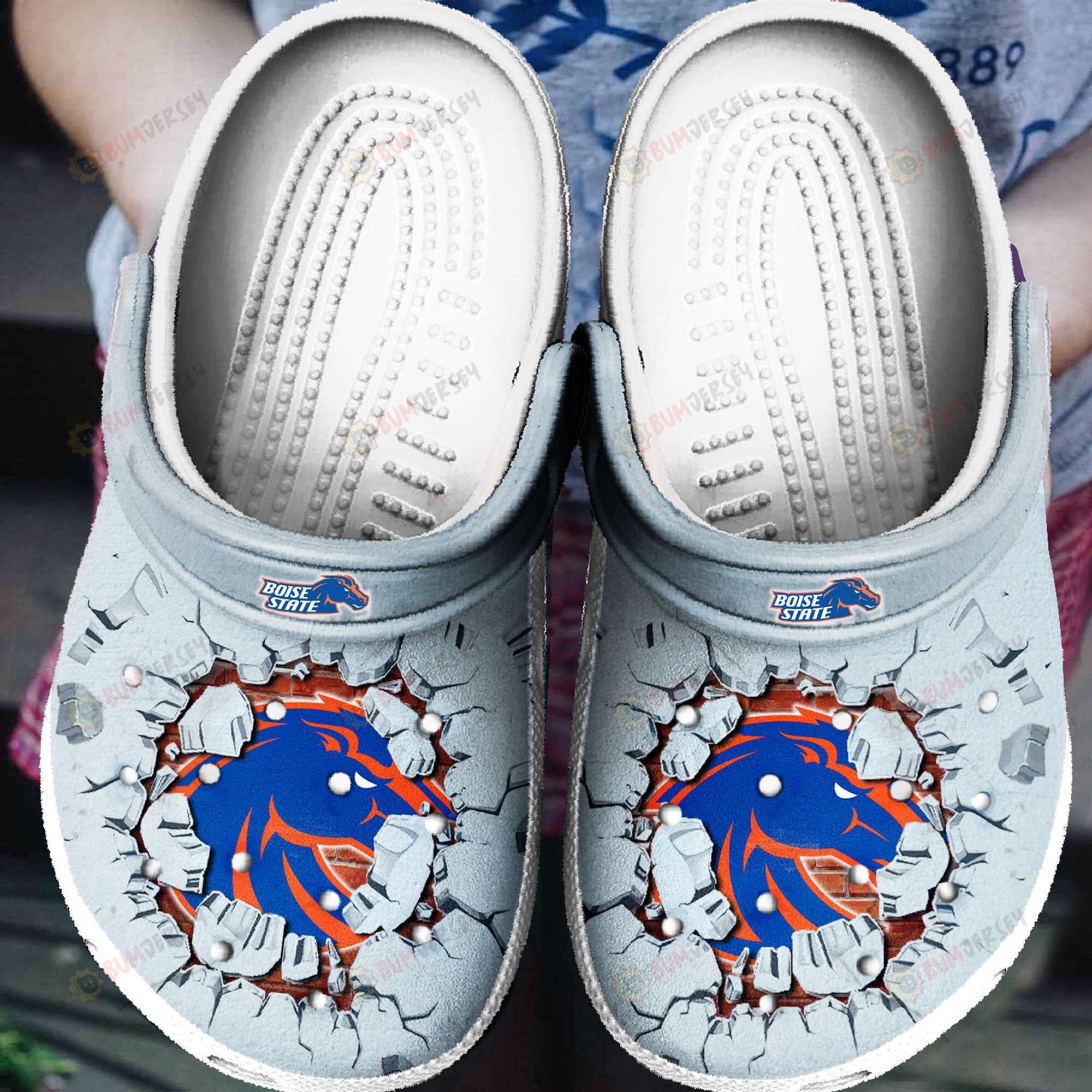 Boise State Broncos Tide Crocs Classic Clogs Shoes In Gray
