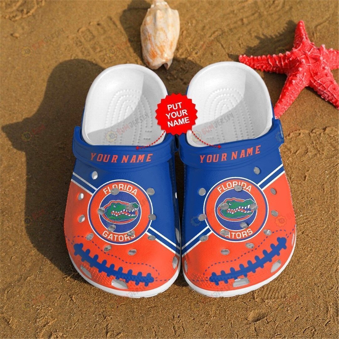 Florida Gators Custom Name Pattern Crocs Classic Clogs Shoes In Orange & Blue