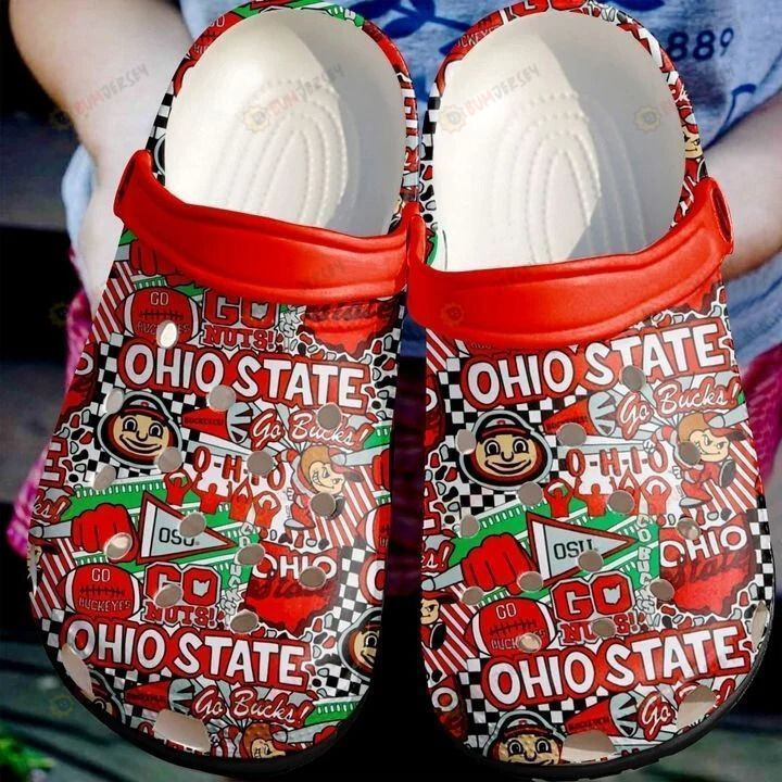 Ohio State Buckeyes Stickers Pattern Crocs Classic Clogs Shoes In Red