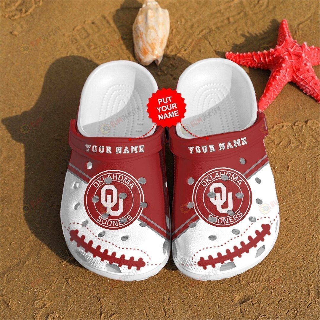Oklahoma Sooners Logo Pattern Crocs Classic Clogs Shoes In Red & White