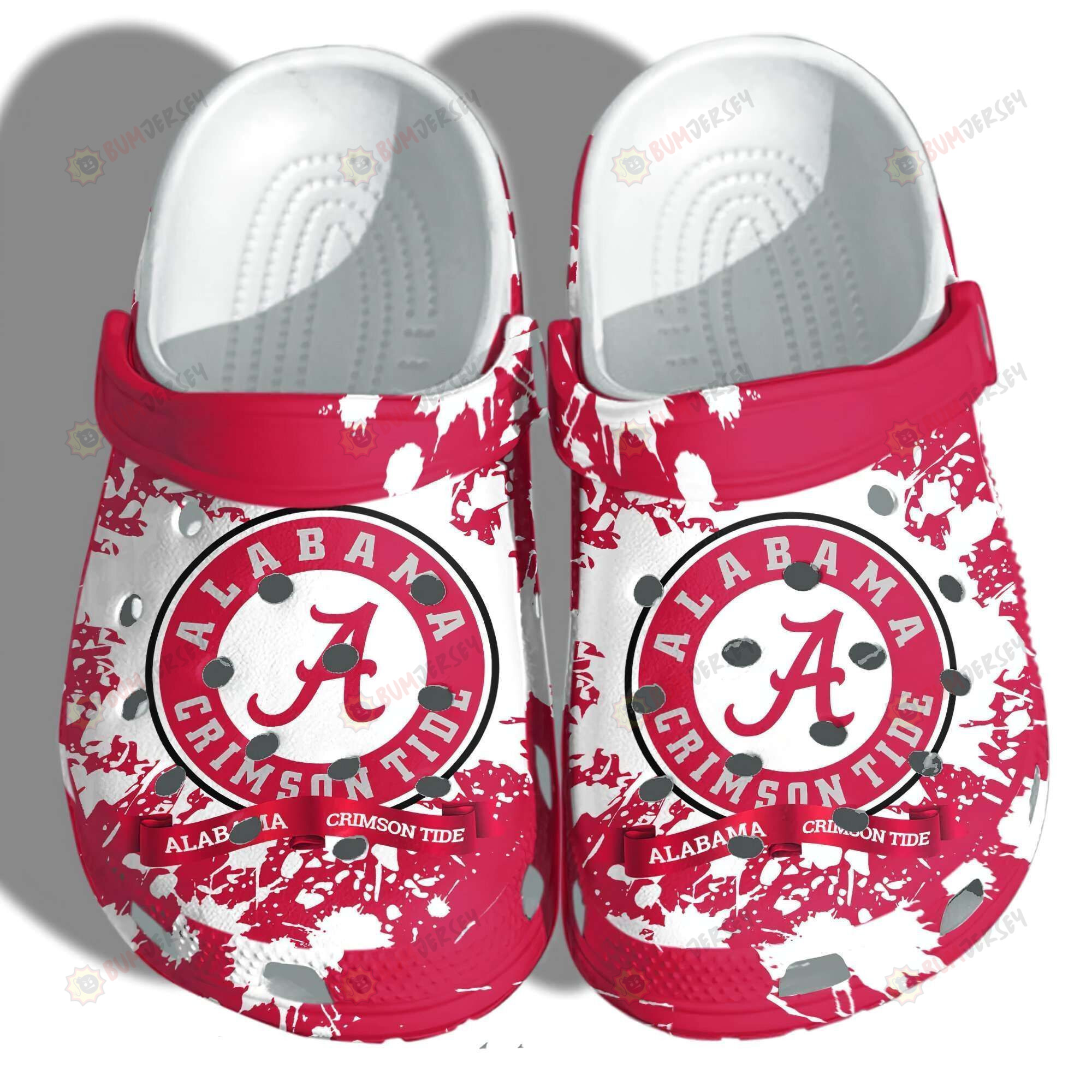Alabama Crimson Logo Pattern Crocs Classic Clogs Shoes In White & Red