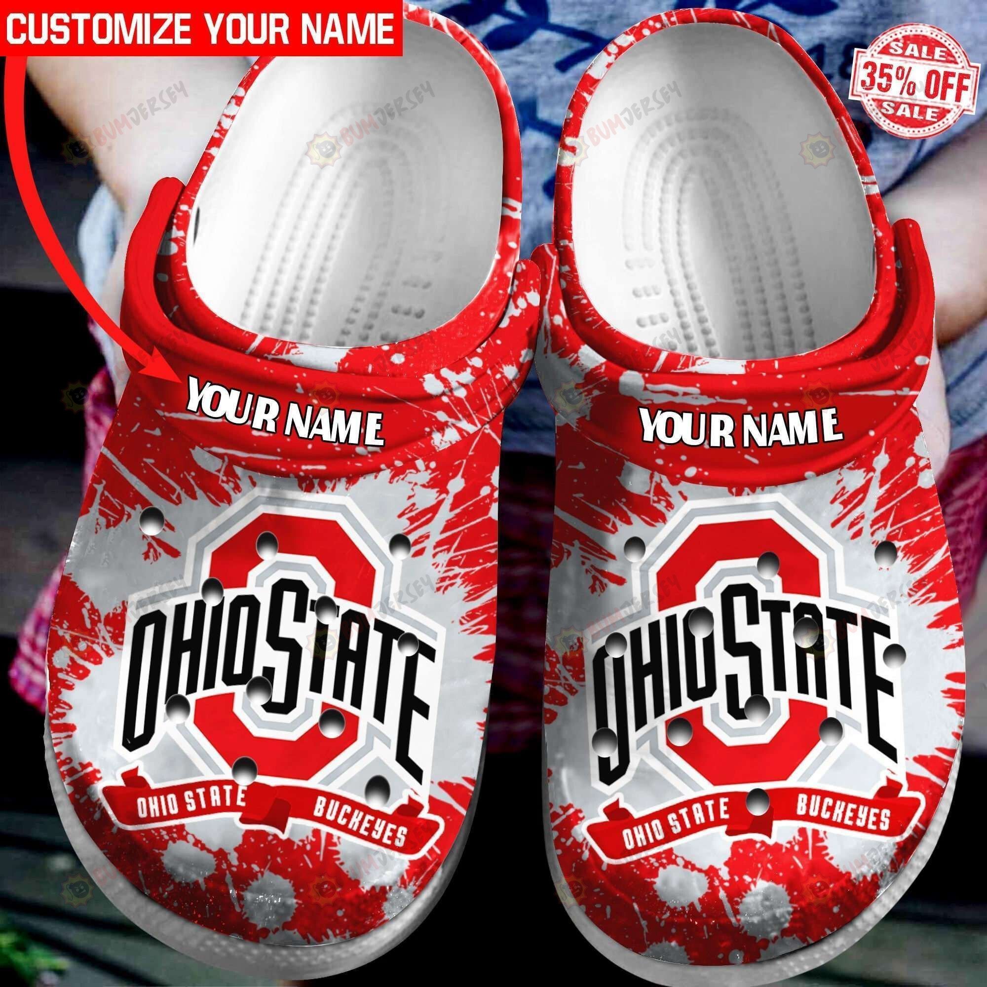 Ohio State Buckeyes Custom Name Pattern Crocs Classic Clogs Shoes In Red & White
