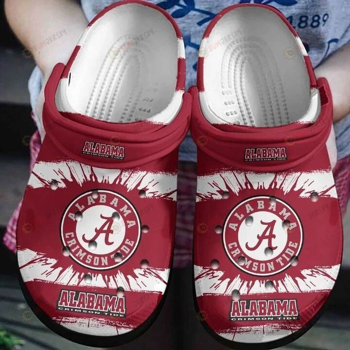Alabama Crimson Logo Pattern Crocs Classic Clogs Shoes In Red & White
