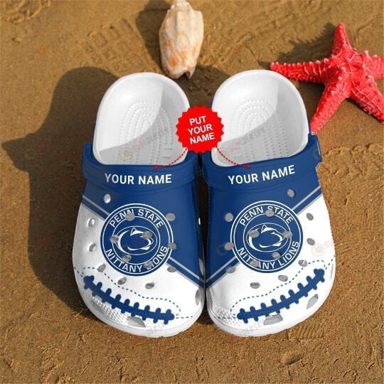 Penn State Nittany Lions Custom Name Crocs Classic Clogs Shoes In Blue White