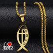 Jesus Name Fish Cross Stainless Steel Necklace