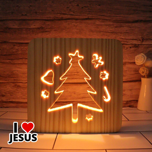 3D Wooden Christmas Tree LED Night Light [93JWL]