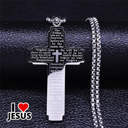 Christian Bible Cross Stainless Steel Necklace for Men