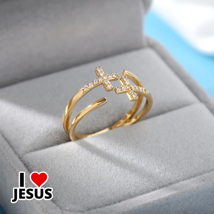 Shiny Double Cross Rings For Woman