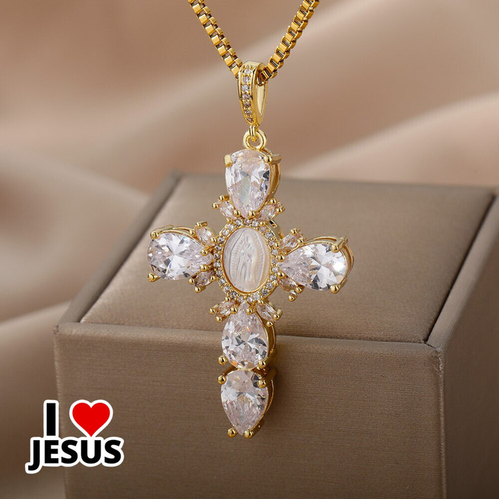 Virgin Mary Cross Necklace For Women